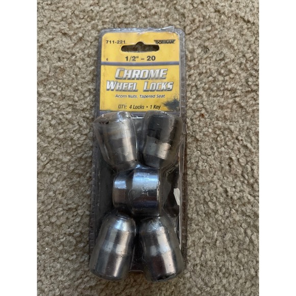 Dorman Other - Dorman 711-221 Chrome Wheel Locks 1/2-20 Acorn Nuts Tapered Seat Set of 4 w/ Key